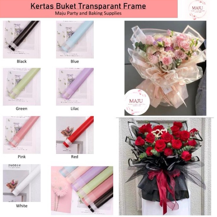 

Grosir Bermutu 2 lembar Kertas Buket Transparant Frame Flower Wrapping Kertas Bunga Flower Paper Cellophane Paper isi 2 lembar