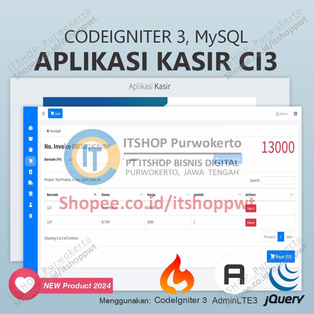 Source Code Aplikasi Web Kasir menggunakan Codeigniter 3 dengan Jquery Ajax