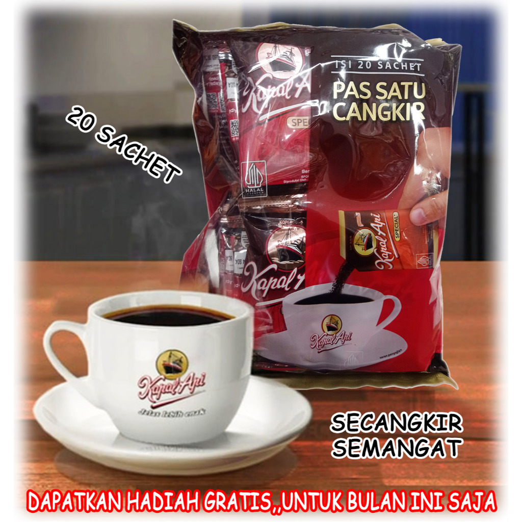 

Kopi Kapal Api Instan Bubuk Kecil Sachet Isi 20 Kemasan Per Sachet 6.5 Gram