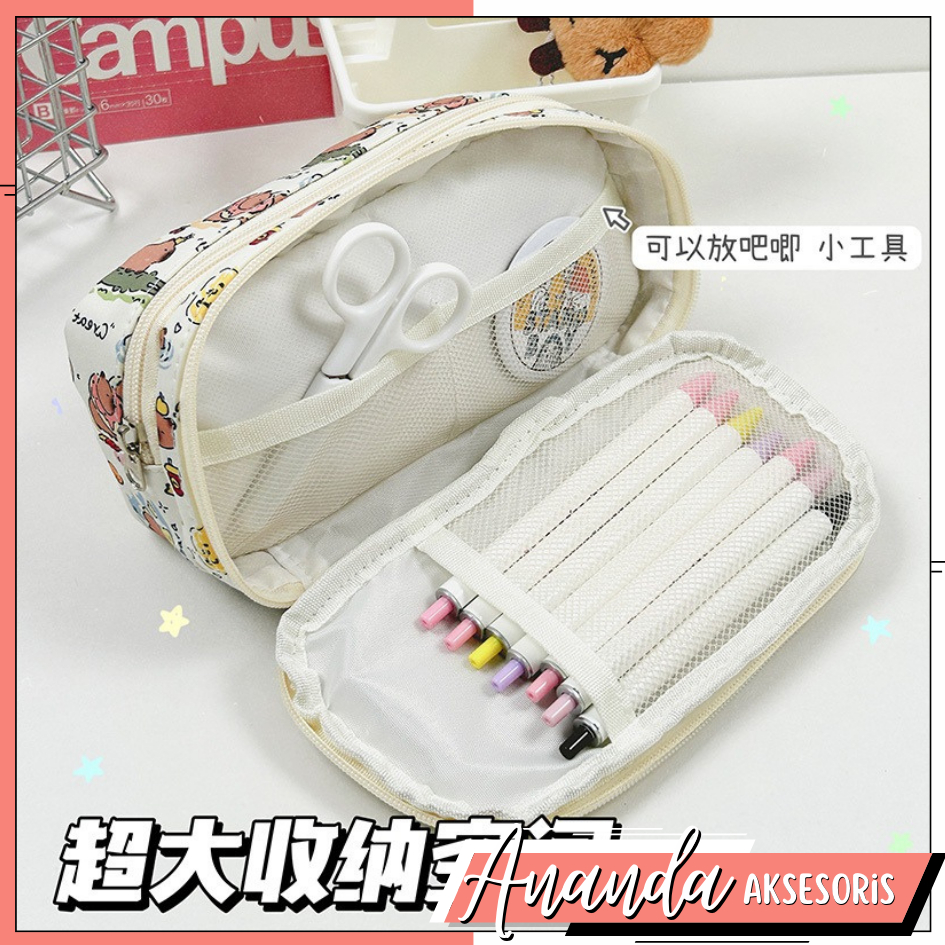 

Kotak Pensil Multi Layer Zipper Karakter Kartun Lucu tempat Pensil Anak sekolah Pensil Case Capybara