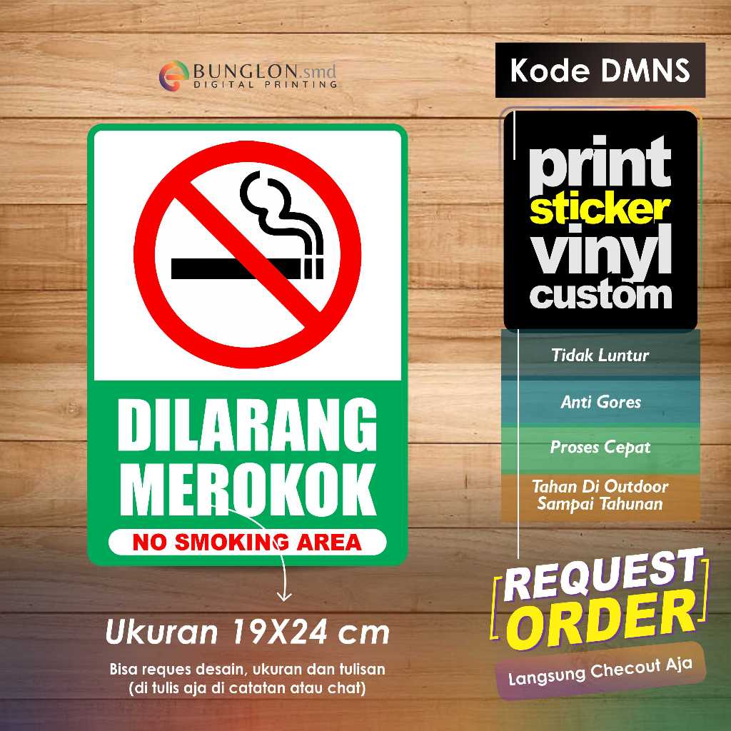 

STIKER DILARANG MEROKOK NO SMOKING AREA + LIMINASI KODE DMNS HIJAU
