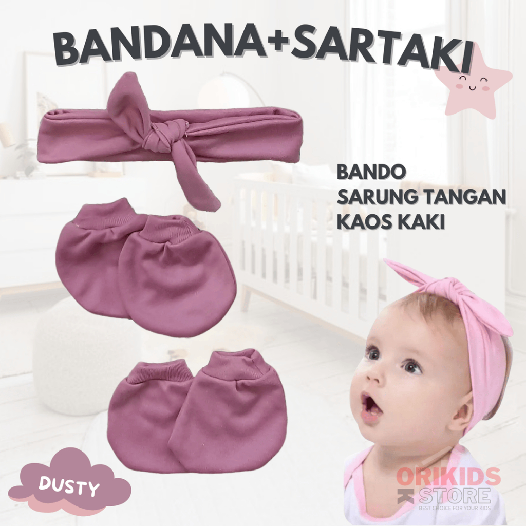 Orikids Store Bando Sarung Tangan Kaos Kaki Bayi Perempuan Polos Dusty Peach