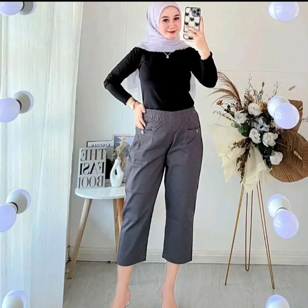 Celana Wanita Haruka 7/9 Korean Style Bahan Katun - Celana Katun Wanita 7/9 Pinggang Karet Celana Wa