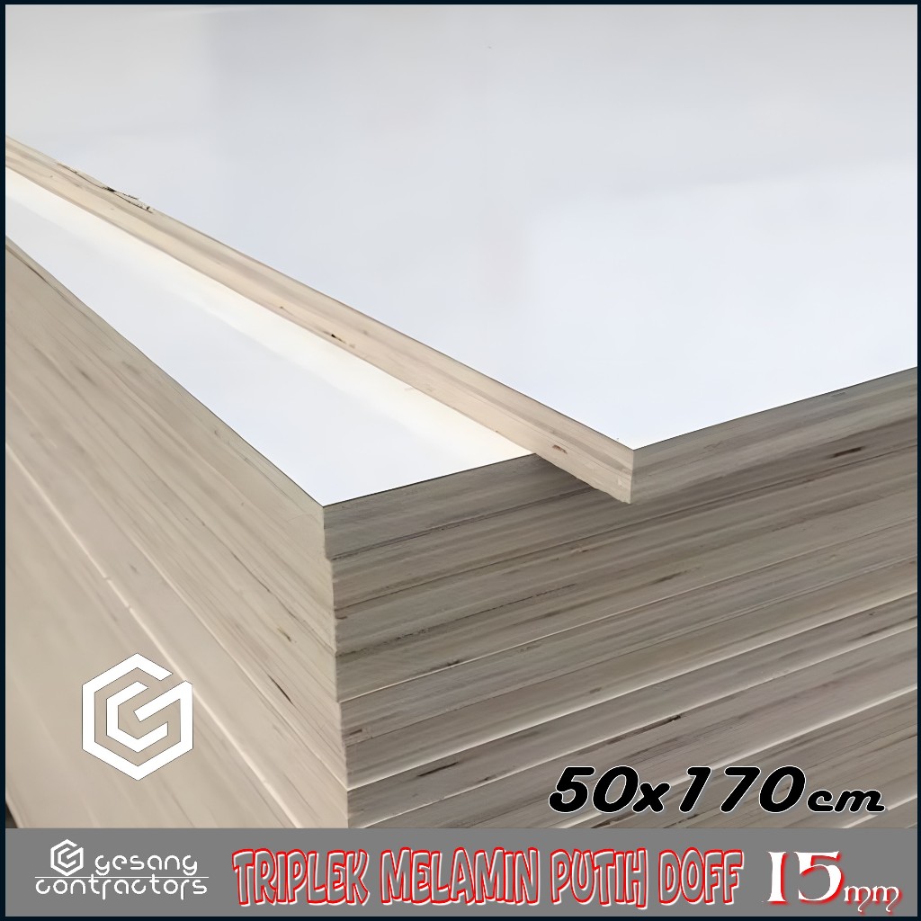 Triplek Melamin Putih 15mm 50x170 cm ( 170x50 cm ) Triplek Putih Doff 1 Muka 15 mm 50x170 cm
