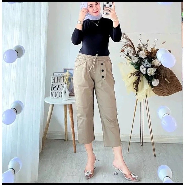 Celana Wanita Haruka 7/9 Korean Style Bahan Katun - Celana katun wanita 7/9 Pinggang Karet Celana Wa