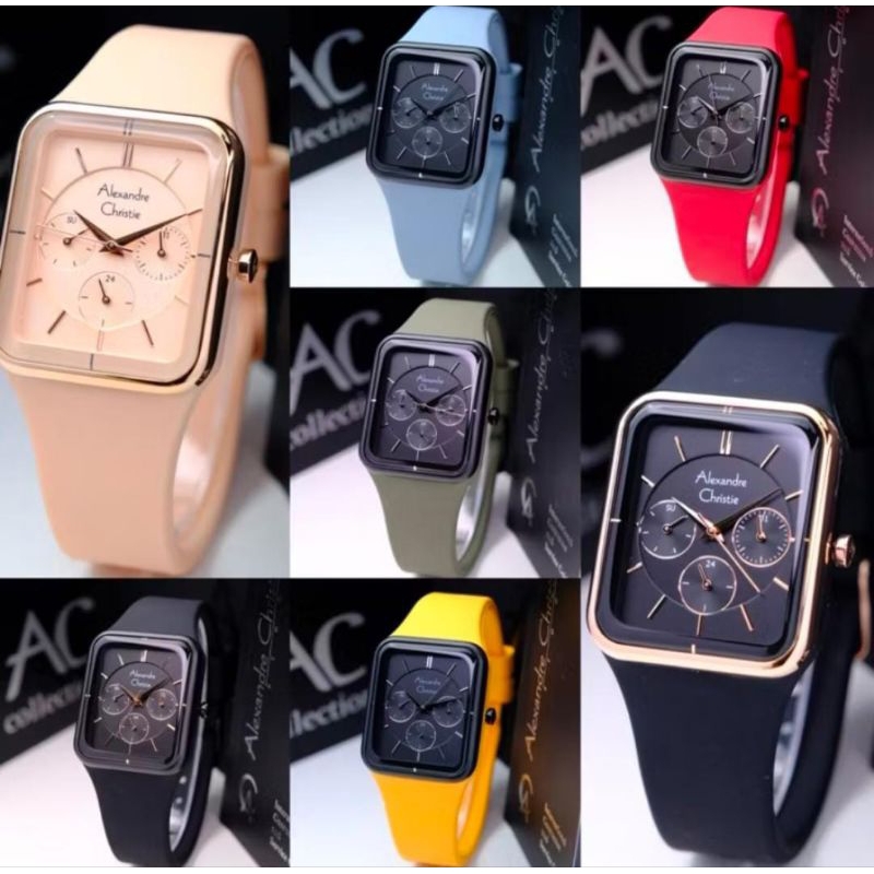 jam tangan alexandre christie 2744 karet chrono wanita kotak