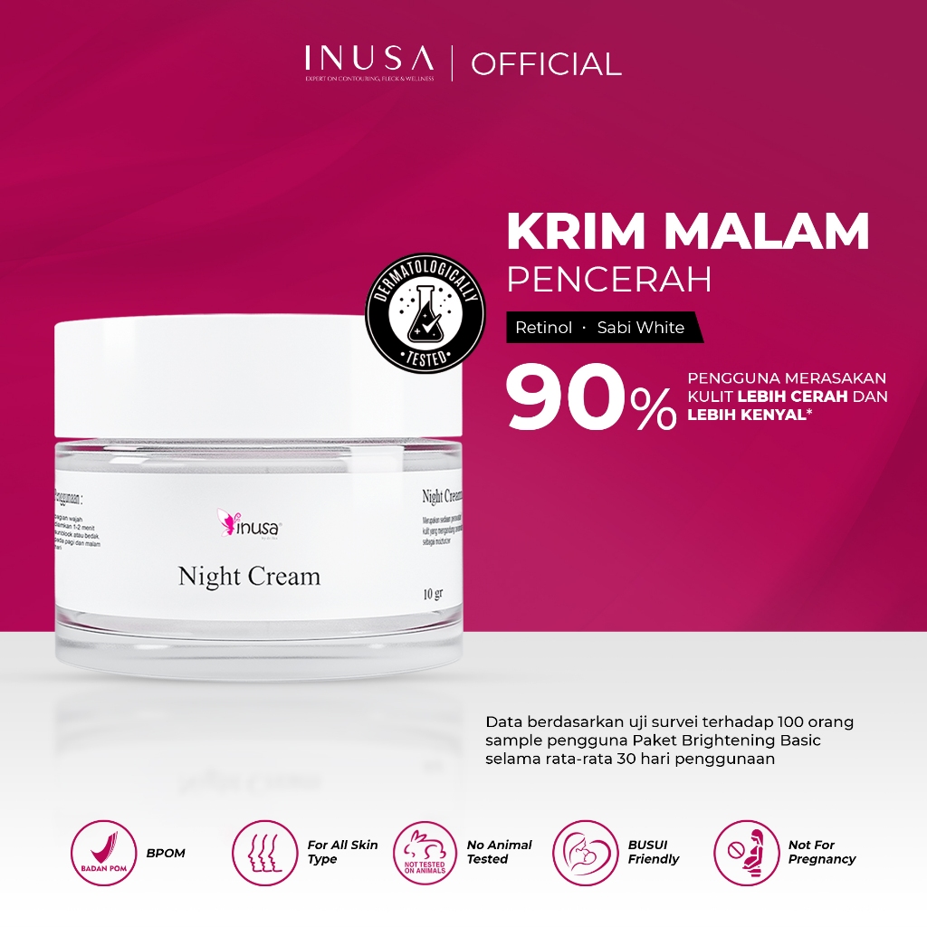 Inusa Night Cream Brightening & Antiaging Krim Malam Retinol Pencerah Kulit Kusam