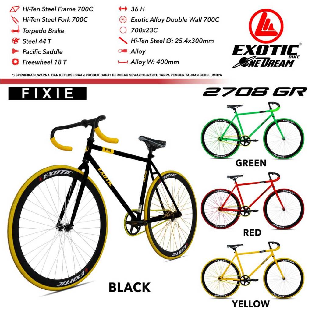 Sepeda Fixie EXOTIC Fixie Gear 700C 2708-GR Single Speed - Torpedo
