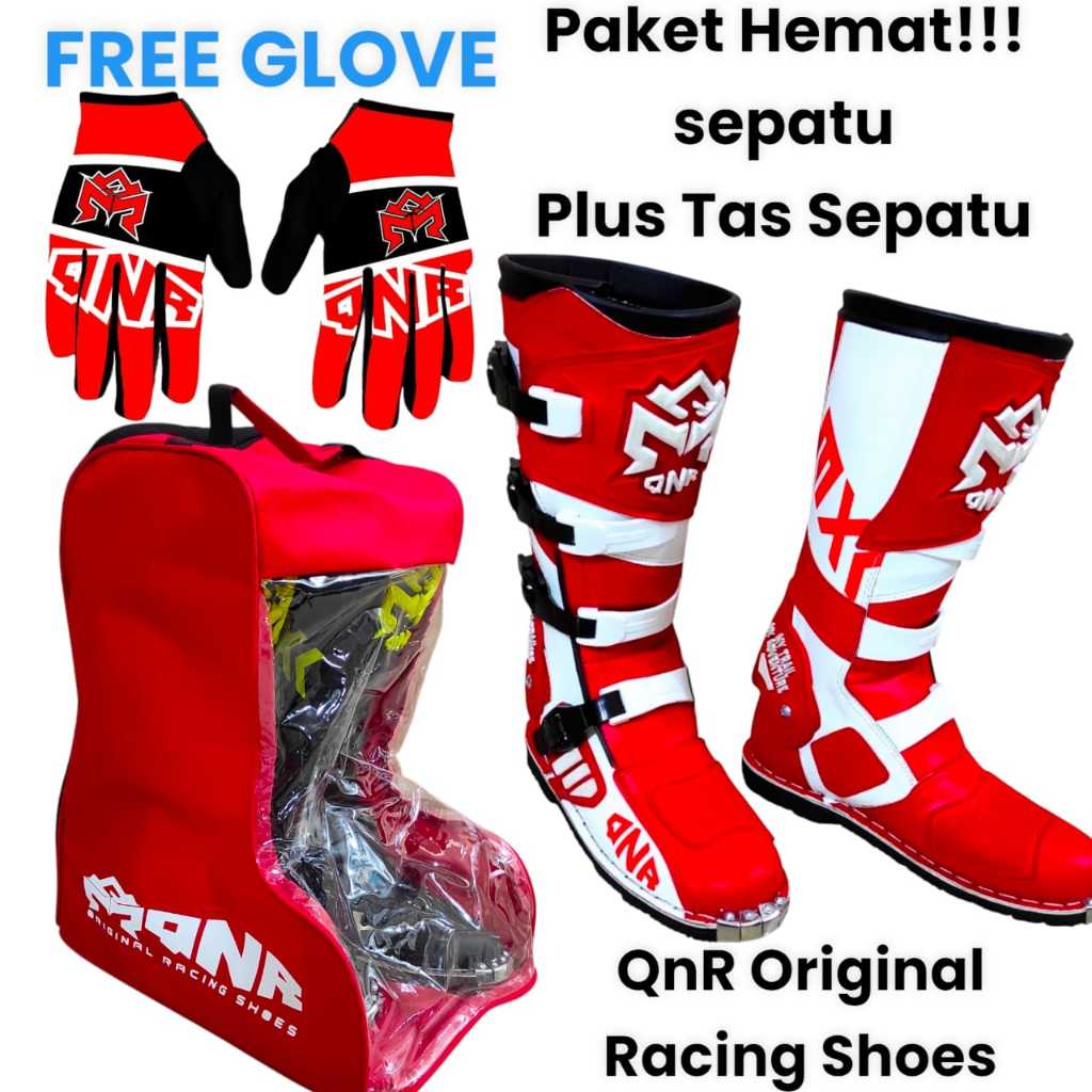 PAKET HEMAT  SEPATU CROSS RED WHITE QNR ORIGINAL  PLUS TAS JINGJING SEPATU BONUS SARUNG TANGAN PRODU