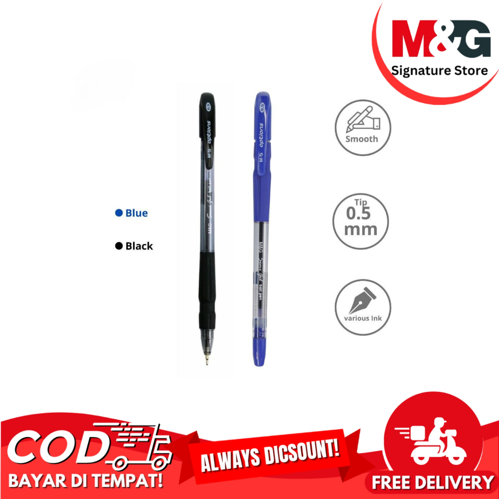 

Pulpen Semi Gel M&G Options Tip 0.5 mm Tinta Hitam Biru Smooth Writting #ABP62971