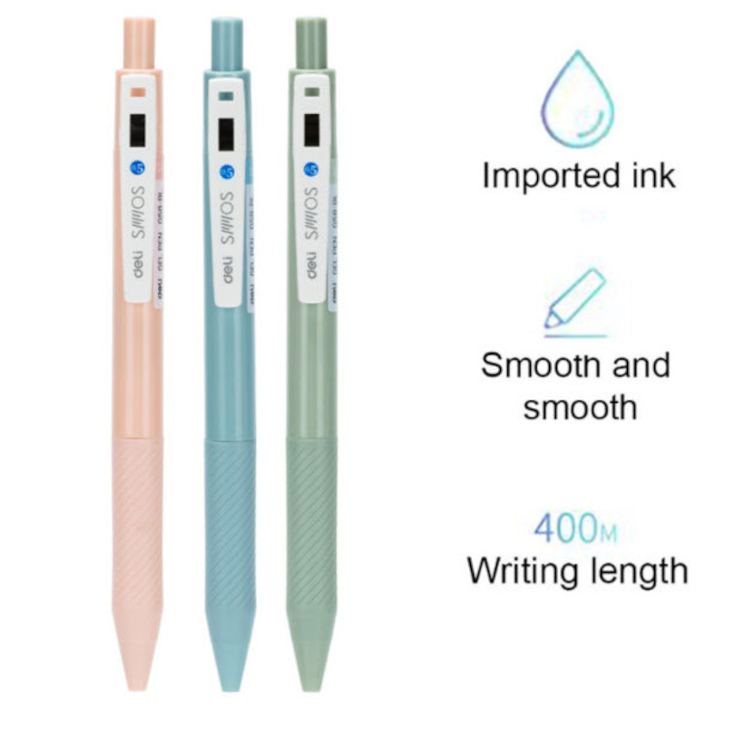 

Deli Retracable Gel Pen / Pulpen Gel Cetak 0.5 mm Tinta Hitam Body Pastel EG58