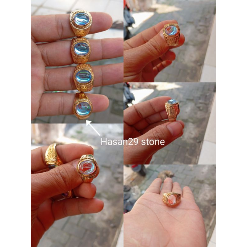 cincin batu kalimaya pelangi india minimalis ring titanium gold