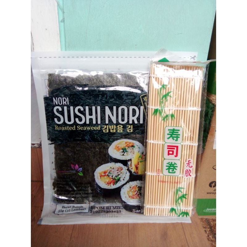 

Nori sushi nori 10 lembar+bambu halal Java sakao seaweed rumput laut kulit sushi bungkus kimbab bento dry seaweed