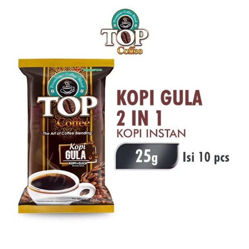 

Top Coffee Kopi Gula 2 In 1 Pack 25 gr isi 10 pcs