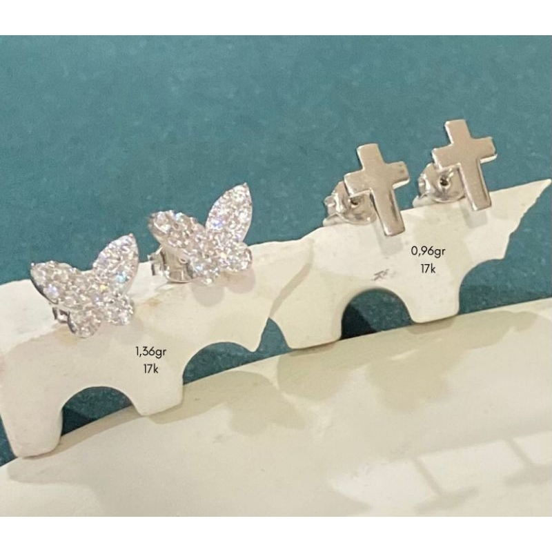 Laris Jewellery Giwang emas putih model kupu-kupu dan salib