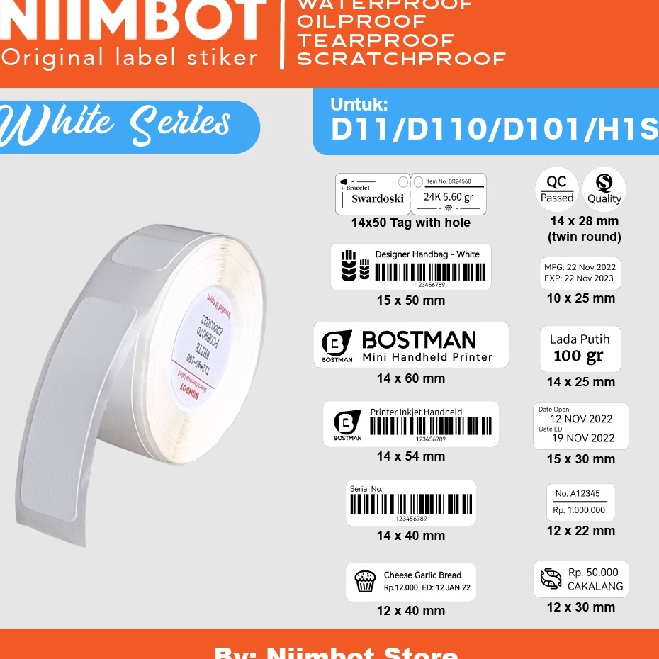 

KODE HKOC White Thermal Label Printer Sticker Niimbot D11 D11 D11 H1S Refill Label Niimbot Plain White