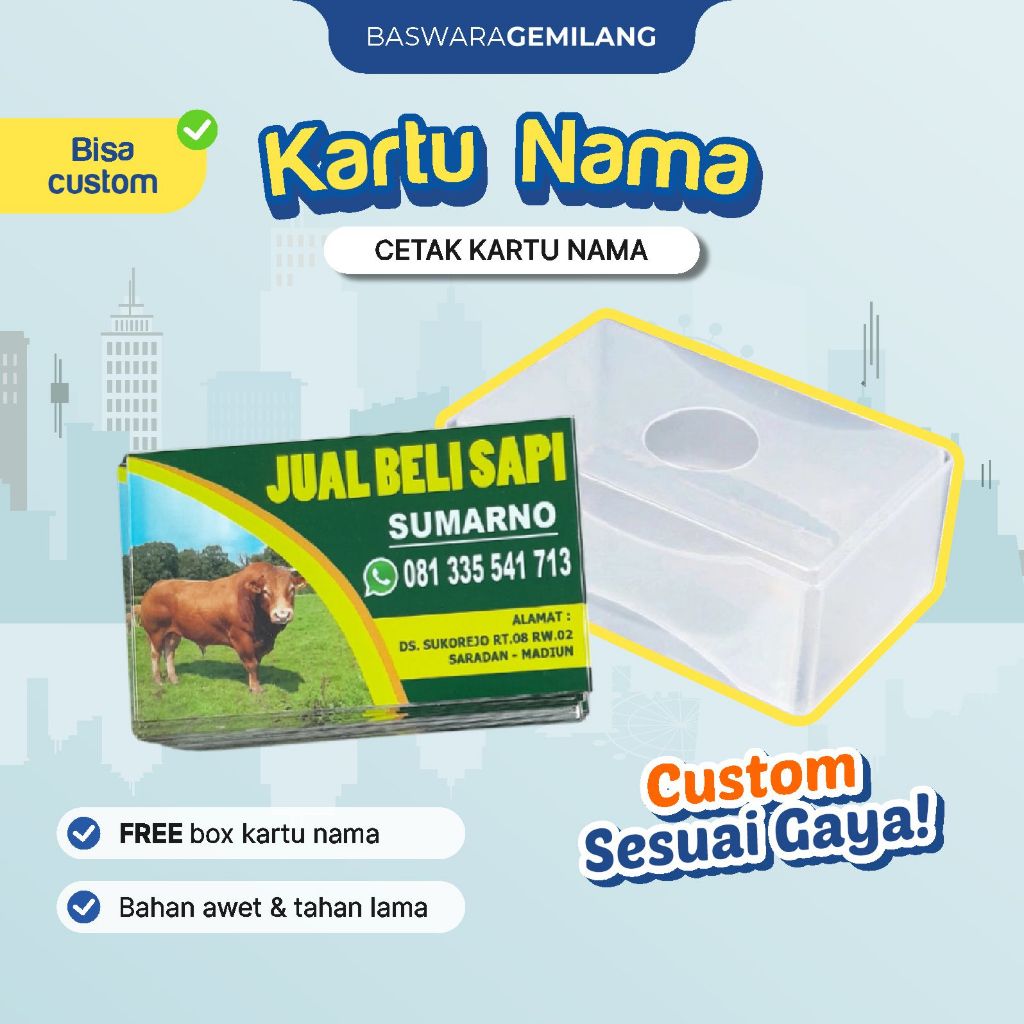 

Cetak Kartu Nama Bahan Art Paper 260 gr Isi 100 pcs Ukuran 9 cm x 5,5 cm Free Box