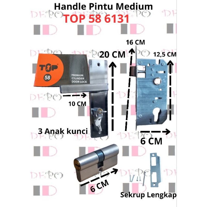 KUNCI PINTU SEDANG / TANGGUNG / MEDIUM / HANDLE PINTU TANGGUNG / KUNCI PINTU TANGGUNG