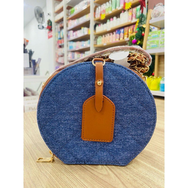 Miniso Imitation Denim Series Round Crossbody Handbag/Miniso Tas Jinjing Bulat Denim Series