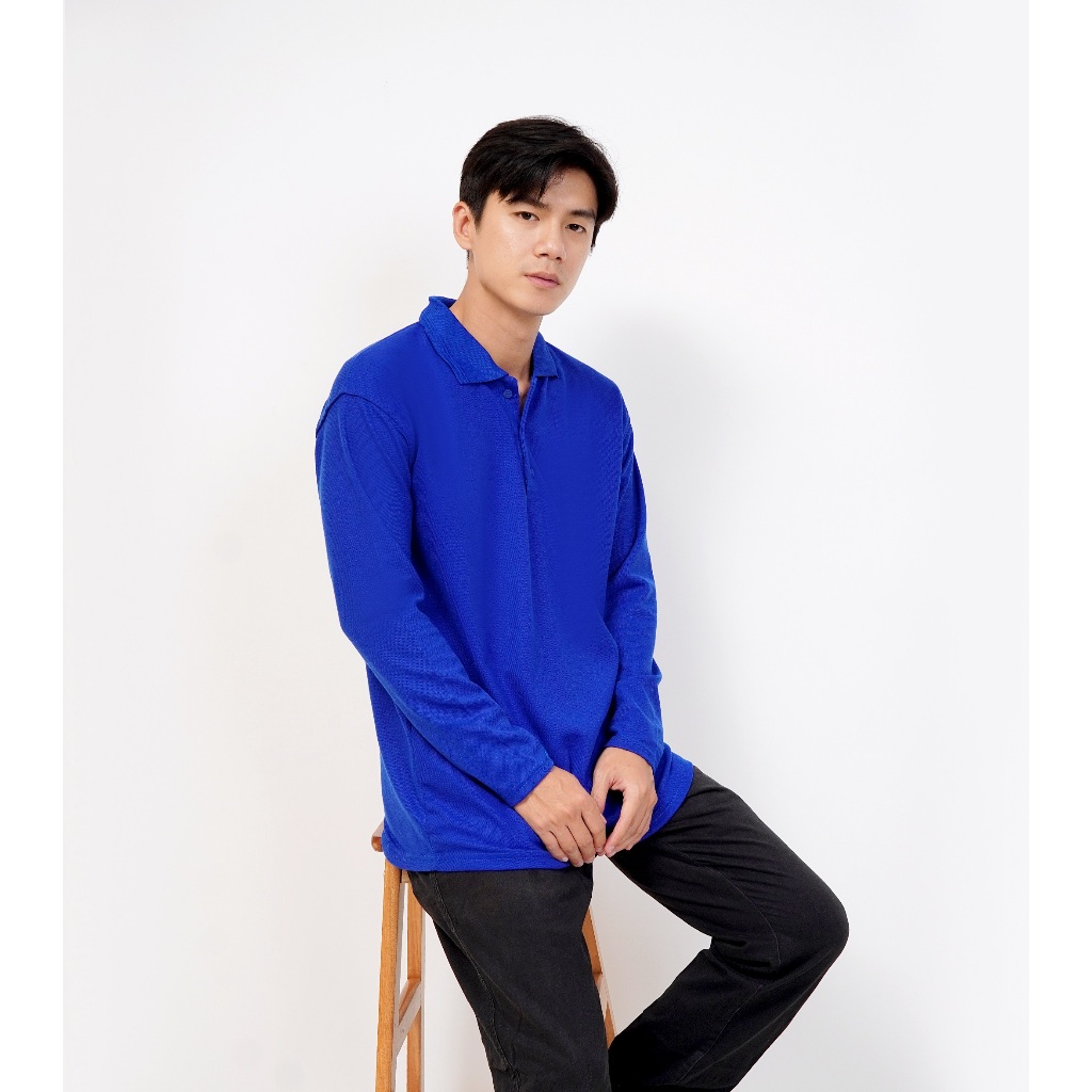 Polo polos panjang BIRU BENHUR - Kaos kerah lengan panjang BIRU BENHUR - polo polos panjang murah - 