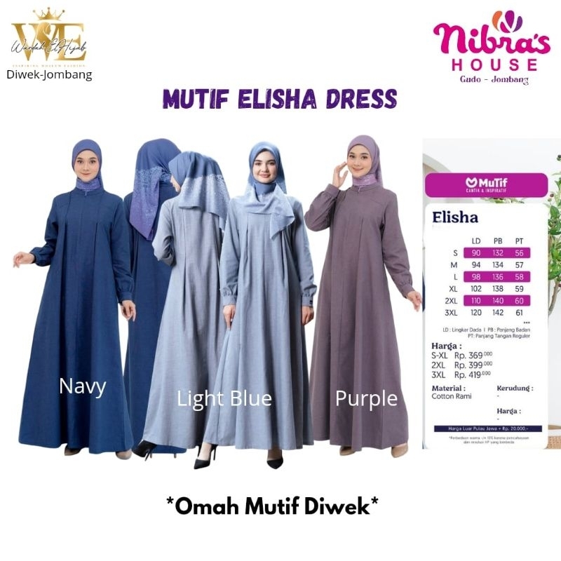 DRESS MUTIF ELISHA NAVY|| PURPLE|| LIGHT BLUE GAMIS MUTIF DAMOZA UPMORE TERBARU 2025