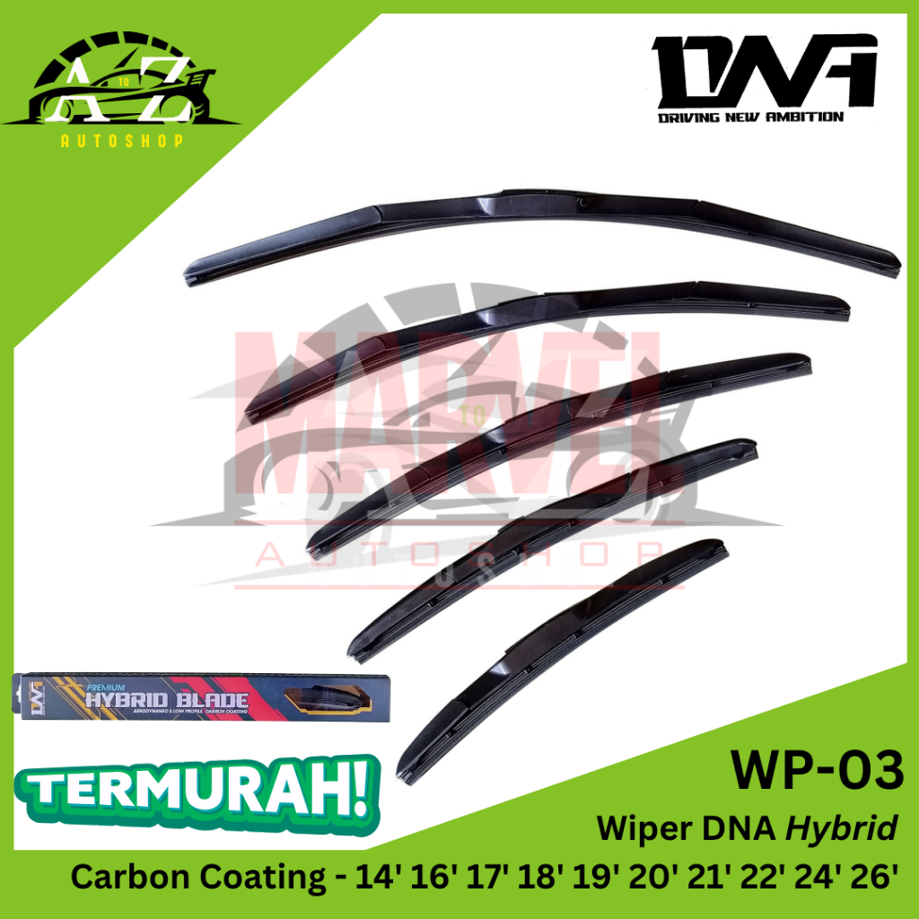 WIPER MOBIL PREMIUM HYBRID BLADE DNA / WIPER MOBIL UNIVERSAL CARBON COATING / WIPER KACA DEPAN MOBIL