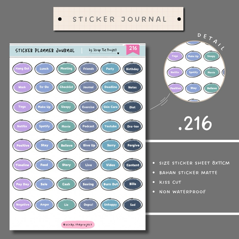 

STICKER PLANNER JOURNAL / SKETCH DAILY WORDS STICKER / STP - 216