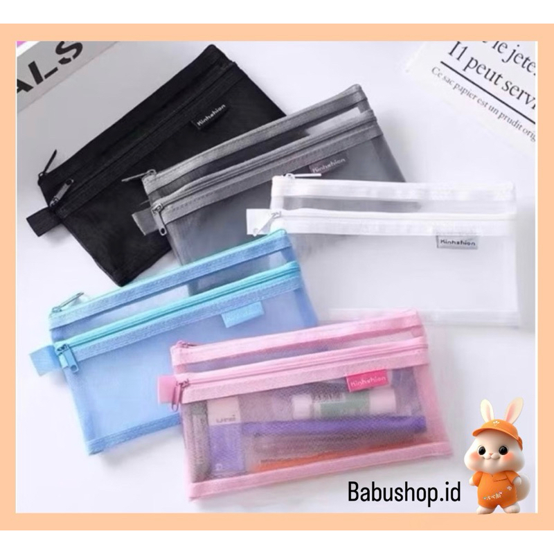 

BBS Kotak Pensil / Tempat Pensil Jaring Transparant 2 Slot untuk Kantor Sekolah