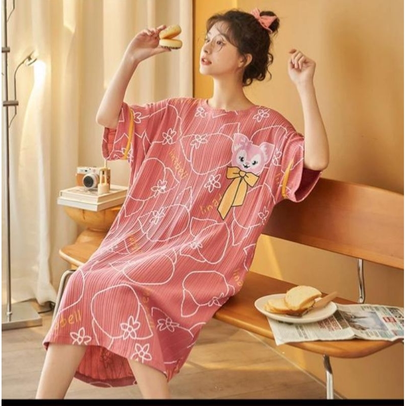 Daster Baju Tidur Terusan Baju Santai Piyama Perempuan Cewek Ala Korea Kekinian Gambar Sesuai Produk