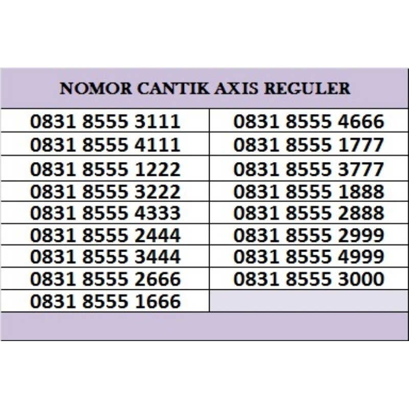 NOMOR CANTIK AXIS REGULER
