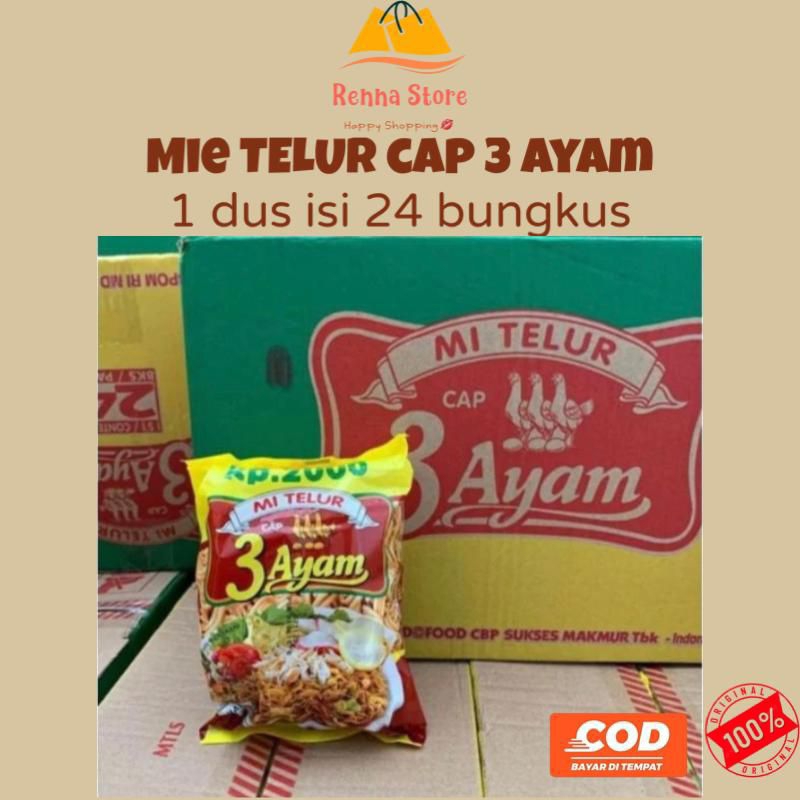 

Mie Telur Cap 3 Ayam 110 gr (1dus isi 24pcs) Mie Kuning Kering Noodles