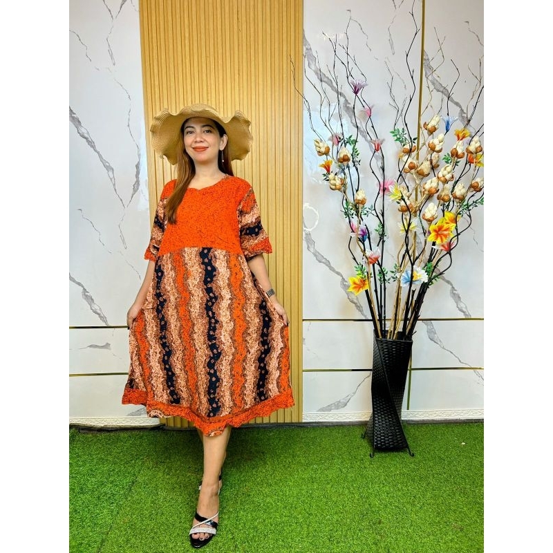 daster batik jumbo lengan pendek