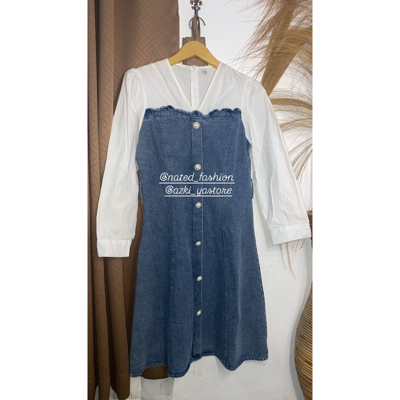 Dress Denim Wanita Lengan Panjang/pendek