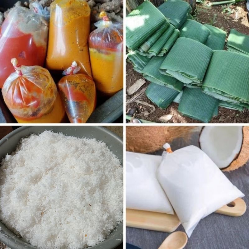 

Santan, Bumbu giling, Daun pisang, Kelapa parut, Tempoyak asam durian, Ambu Ambu, pasar pagi, instant pekanbaru