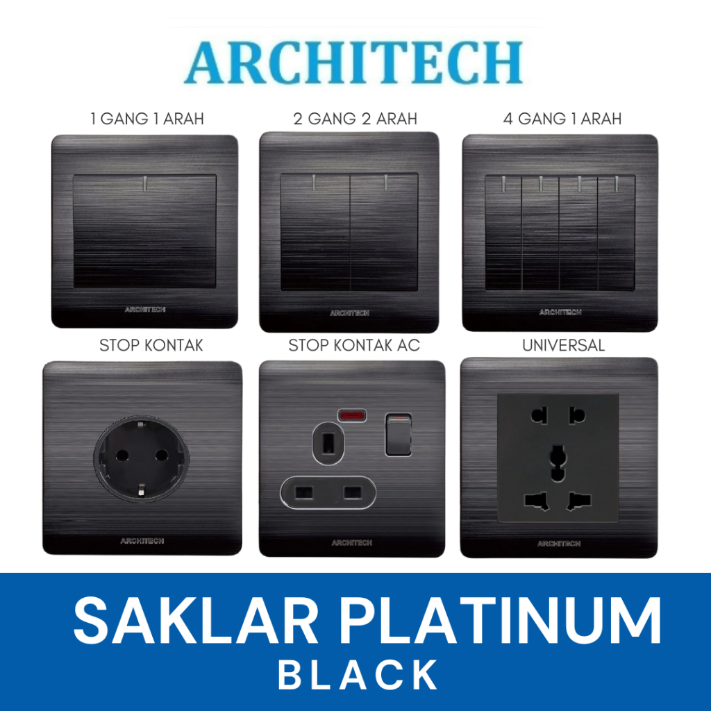 Architech - Platinum Black Saklar Lampu Stop Kontak
