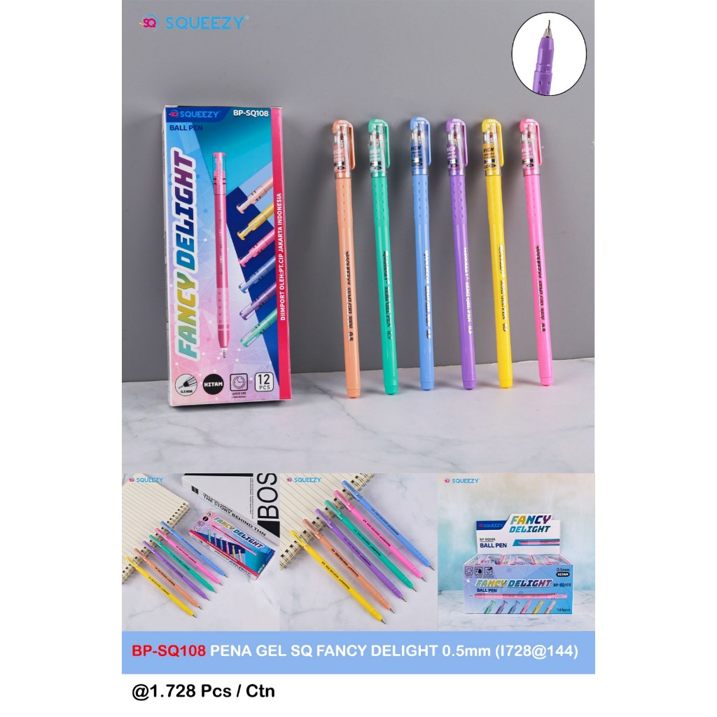 

12 pcs Pulpen ballpoint Pen Gel Squeezy SQ108 Tinta hitam