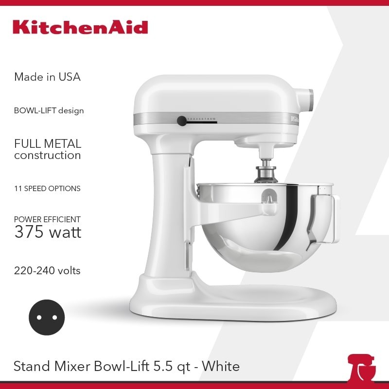 KitchenAid Stand Mixer Heavy Duty 5,5 Qt Bowl-lift White - 5KSM55SXXNWH