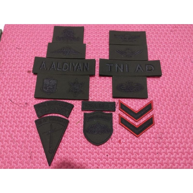 Full 1 set Atribut TNI Perkeras Papan nama TNI Perkeras, biasa, mika timbul