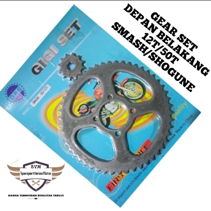 GIR GEAR SET SMASH SHOGUN 50T GEAR DEPAN BELAKANG SMASH 12T/50T