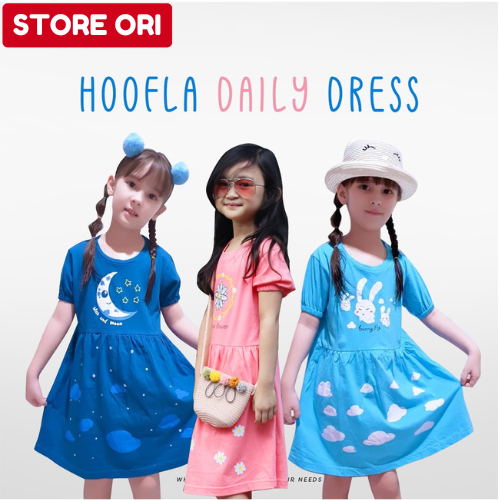 HOOFLA Daily Dress Baju Harian Pakaian Anak Perempuan Cewek Model Dres Katun Combed 24s Usia 1-10 Th