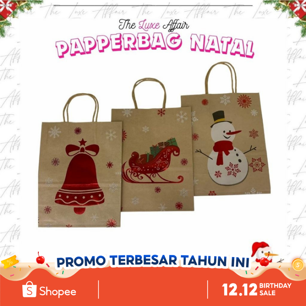 

paperbag Coklat 27x21 Papperbag Besar Motif Natal Lonceng Merry Christmas Papperbag Pouch Gift Santa Kereta Santa Tas Kertas Kraft Christmas Hampers Hadiah Natal