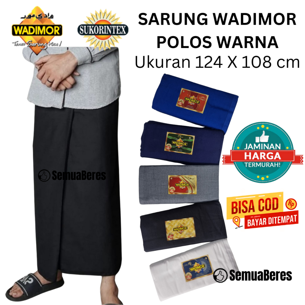 Sarung WADIMOR Hitam Putih Polos Premium Original Dewasa Anak Remaja Tanggung SMP Pria Laki Jumbo Sh