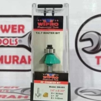 

WIPRO Mata Profil/Router CHAMFER BIT 45 ° 306-051 (1/4"" X B 3/8"") Degree with Bearing Shank 1/4" - 3/8