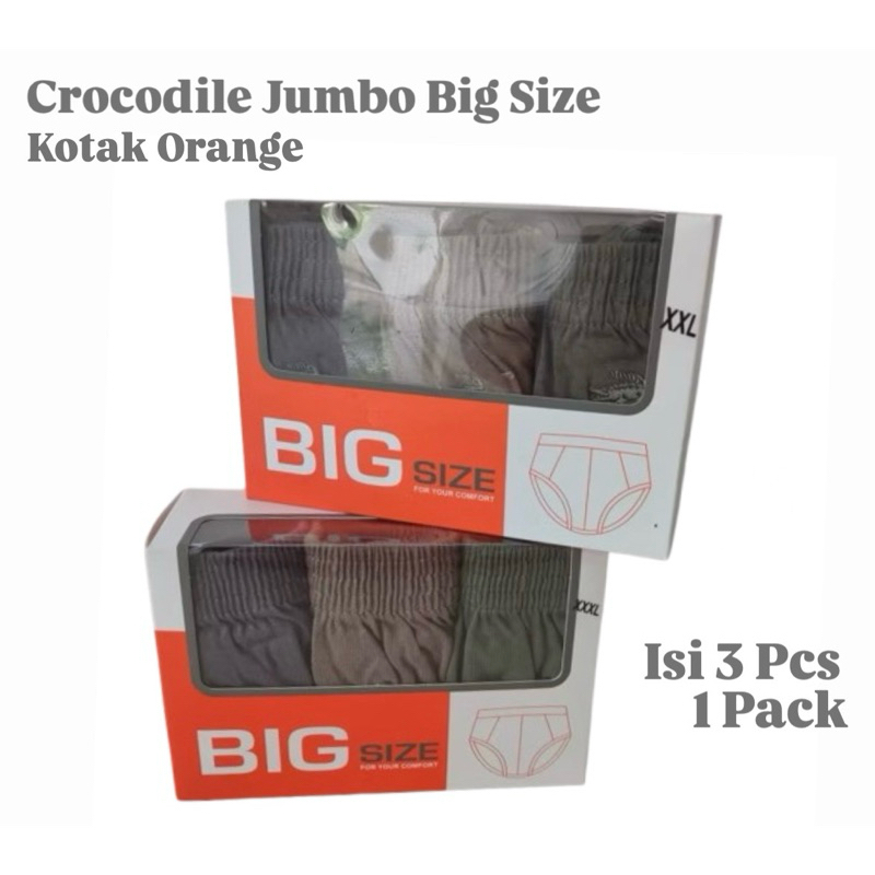 [1 Pack] Celana Dalam Crocodile Big Size Kotak Orange Jumbo (XXL-XXXL) Bahan Katun Super Lembut
