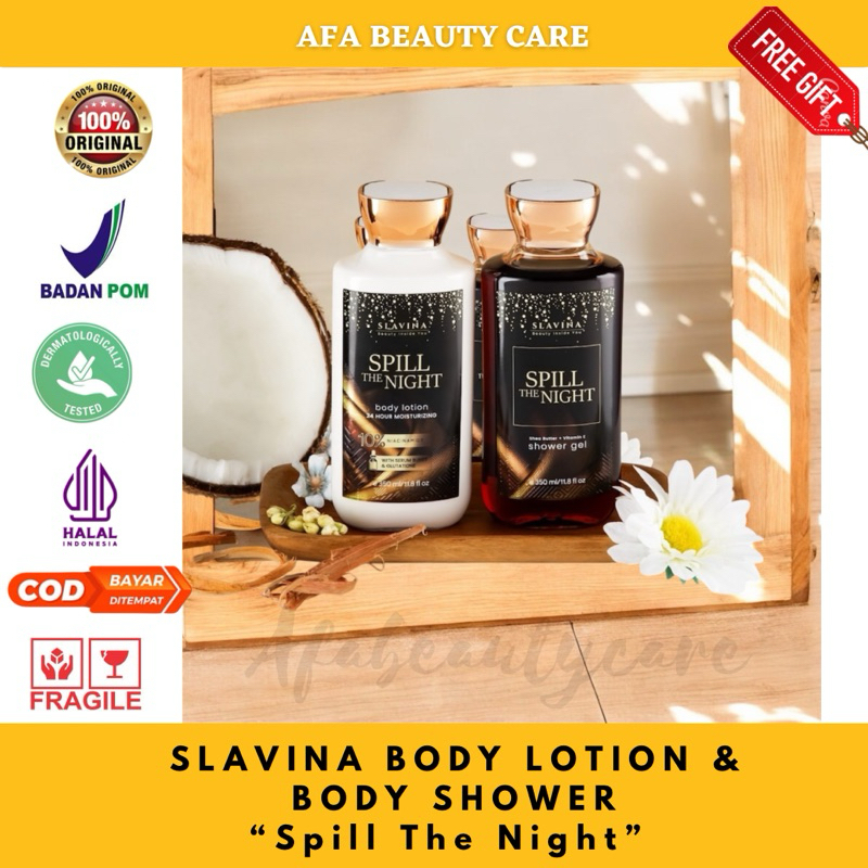 PAKET BUNDLING 2 BOTOL Body Lotion n Body shower SLAVINA Spill The Night