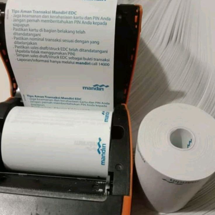 

Penjualan Mutu Kertas Kasir Thermal struk edc mandiri ukuran 5758x4 full tanpa Coreless paket 1 pack isi 1 rollpcs