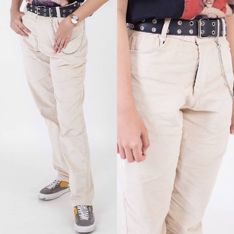 Celana corduroy panjang pria- White cream corduroy pants- celana corduray cream