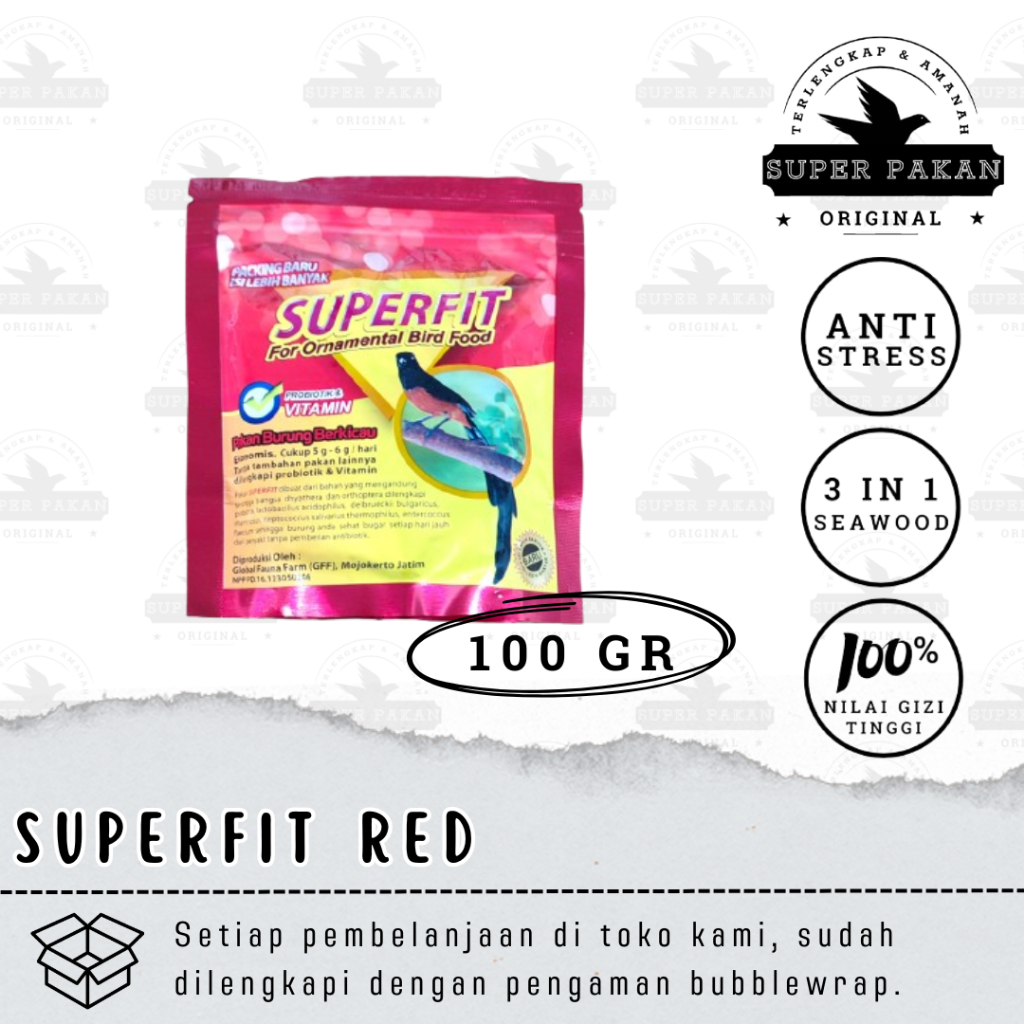 Super Pakan Voer Superfit Red Pur High Protein Untuk Burung Murai Anis Cililin Kacer Ciblek