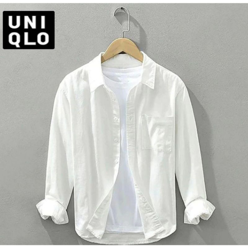 Baju Kemeja Pria Uniqlo Kerah Polo Lengan Panjang Terbaru/Kemeja Polos Pria Lengan Panjang Slim Fit
