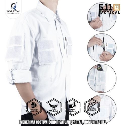 Kemeja Tactical Velkro Original Putih Lengan Panjang Baju Kantor Lapangan Reskrim Outdoor Activities